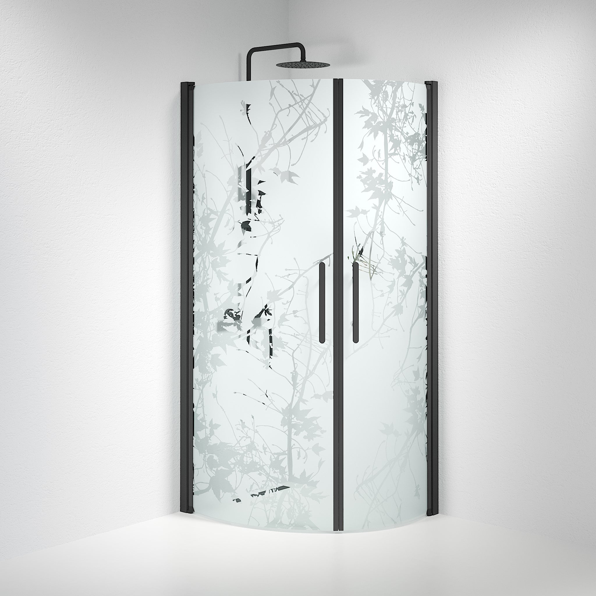 Vänern Shower Enclosure, Round, black Profile, Decor Glass