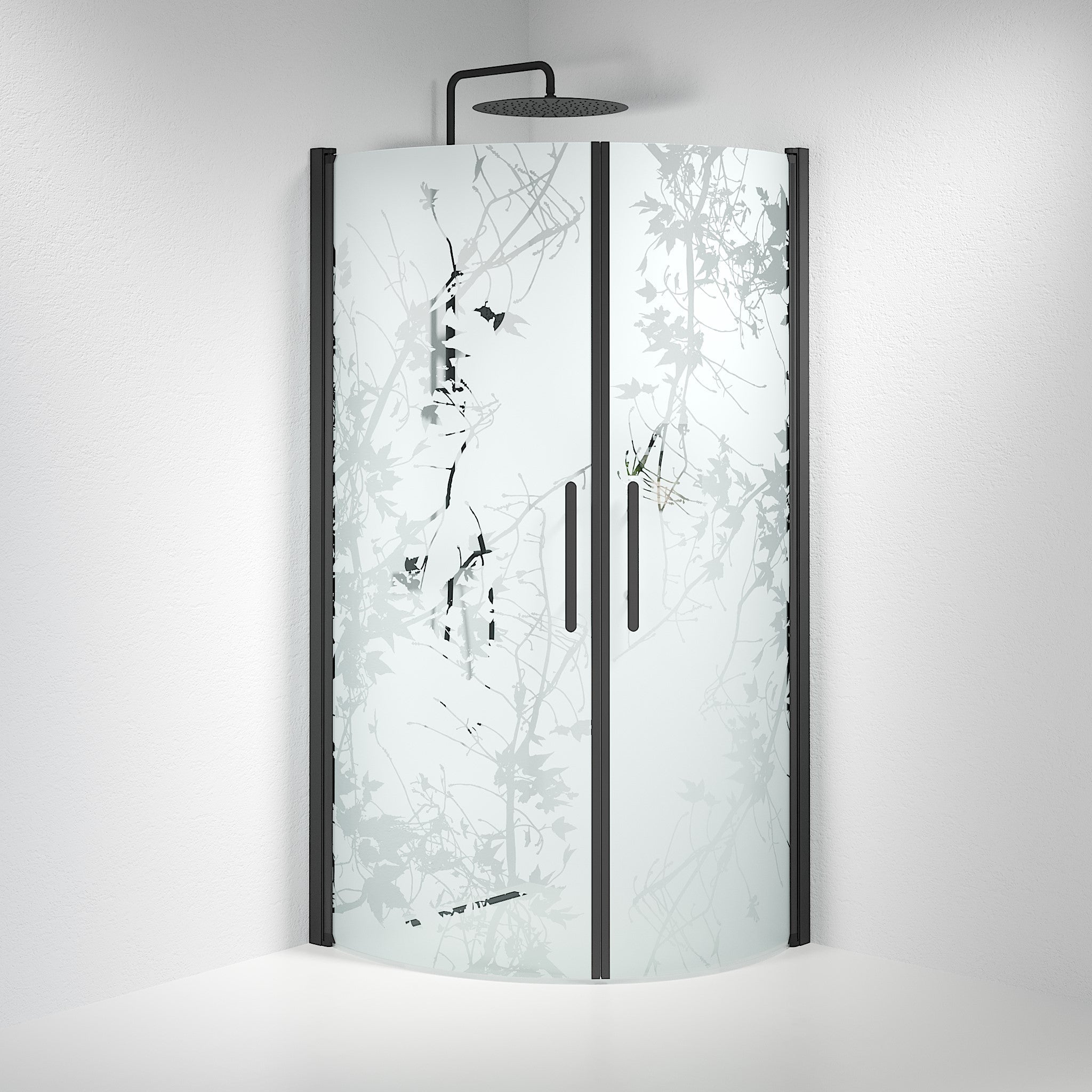 Vänern Shower Enclosure, Round, black Profile, Decor Glass