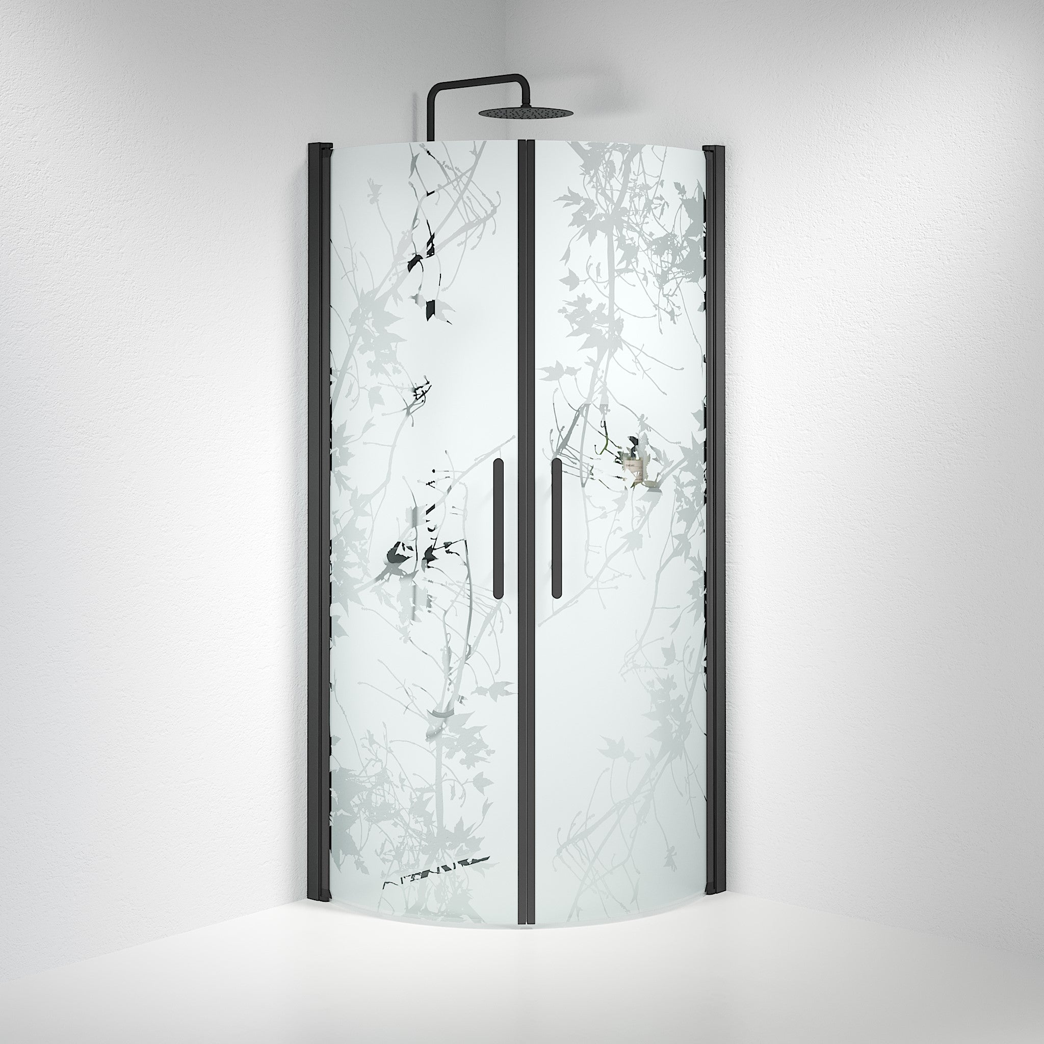Vänern Shower Enclosure, Round, black Profile, Decor Glass