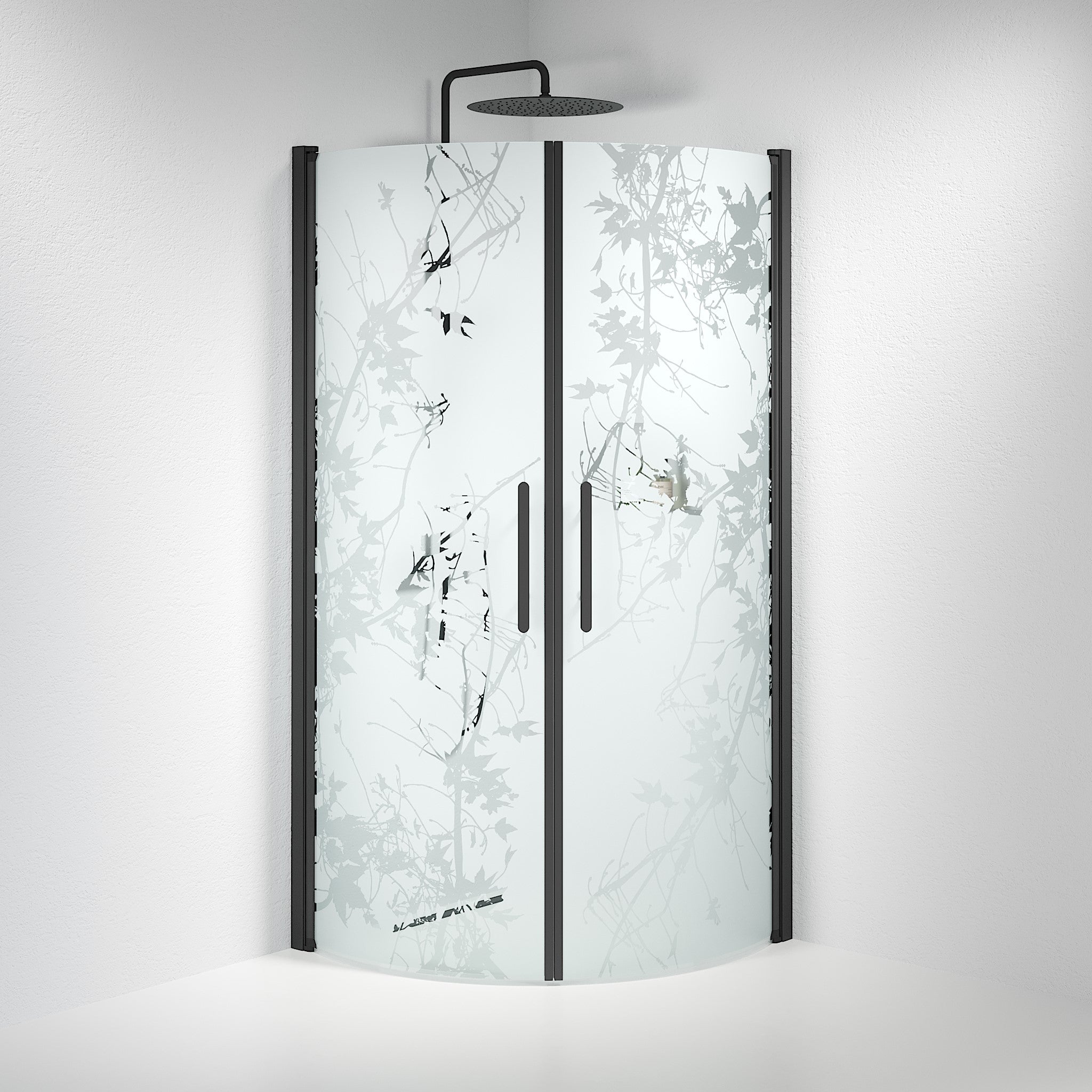 Vänern Shower Enclosure, Round, black Profile, Decor Glass