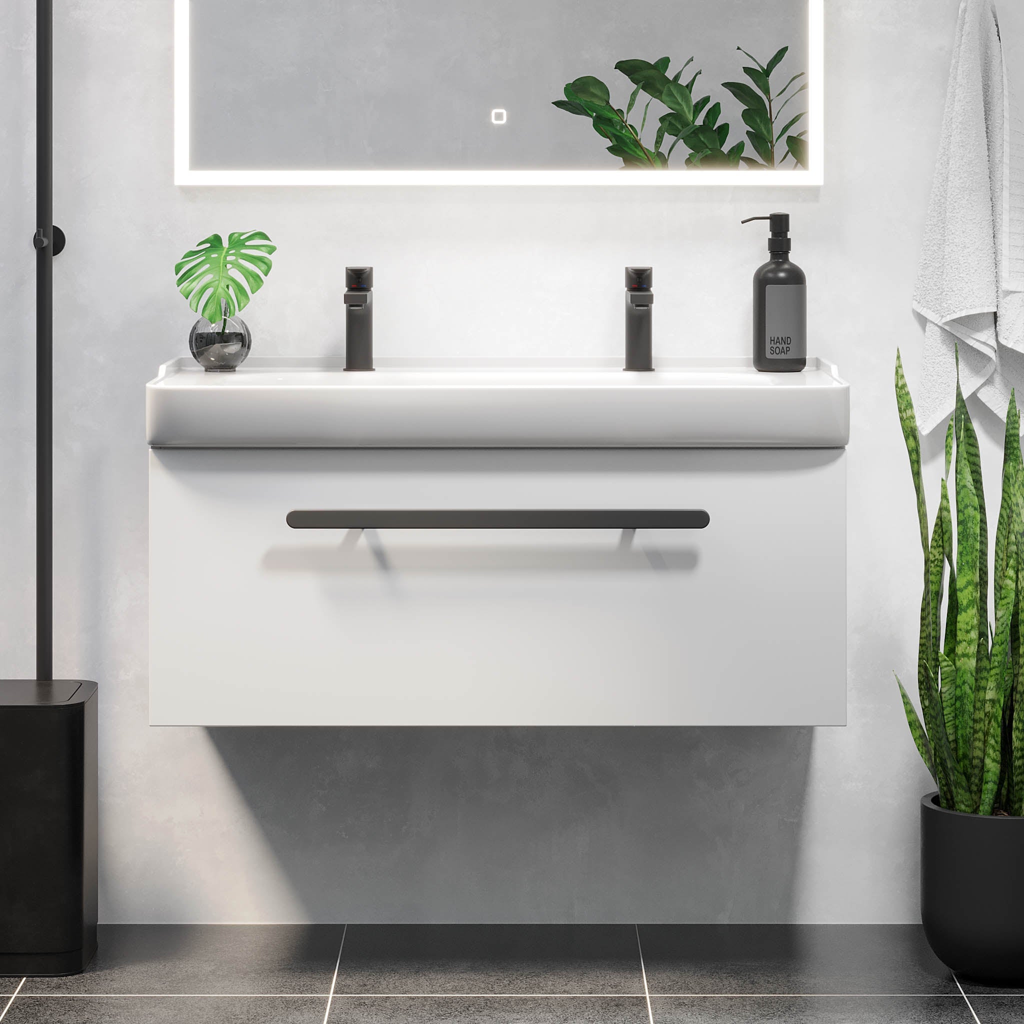 Modern Line Bathroom Furniture, White Gloss