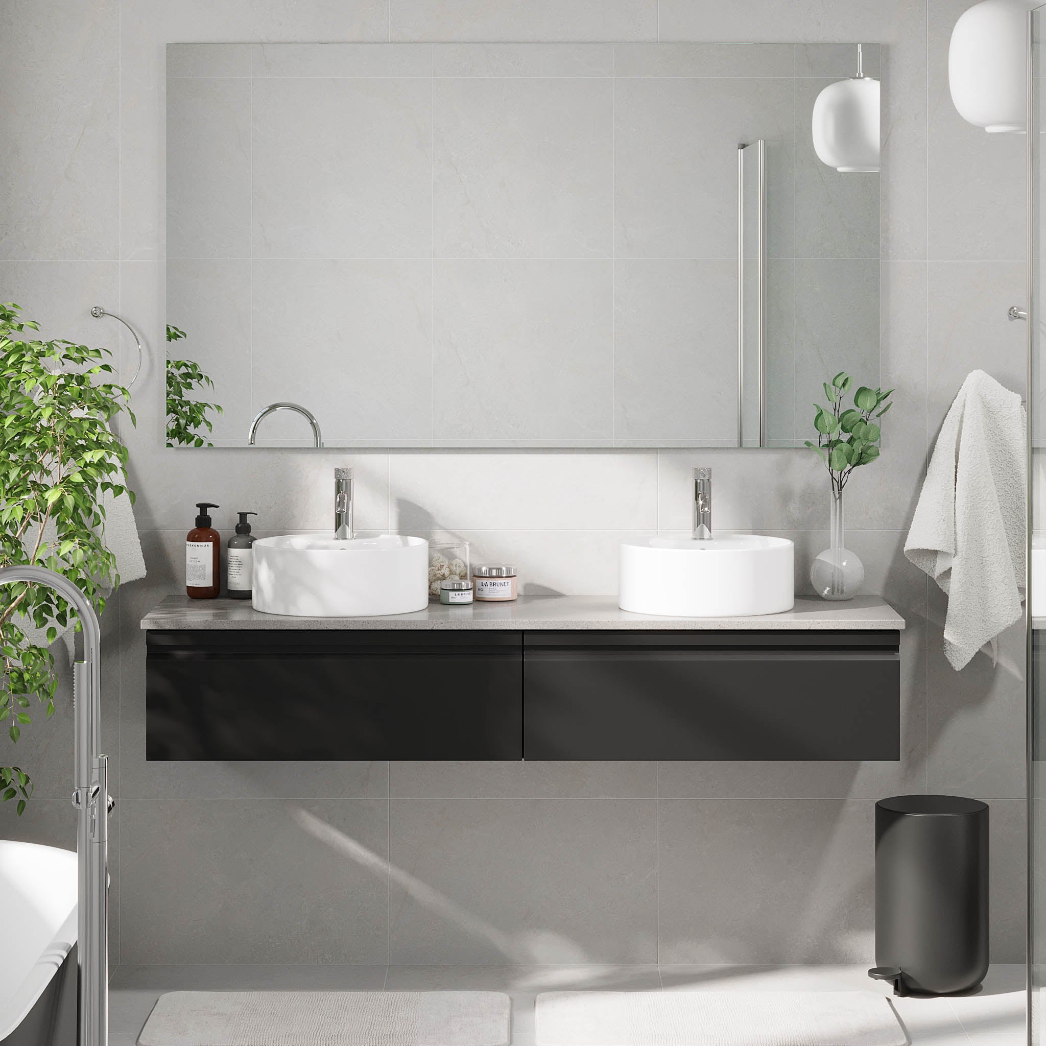 Mirage badeværelse møbler med grå bordplade, Matt Black