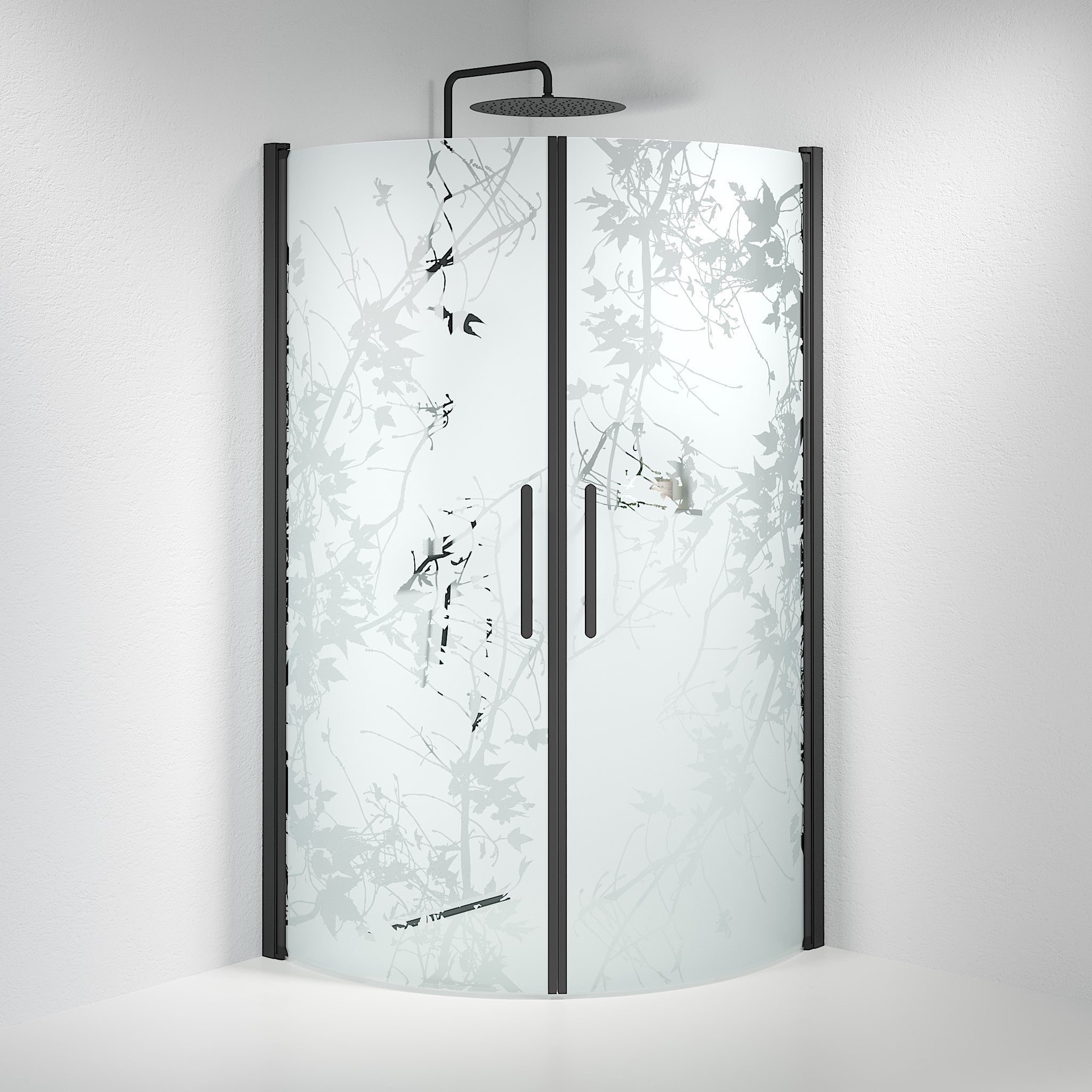 Vänern Shower Enclosure, Round, black Profile, Decor Glass