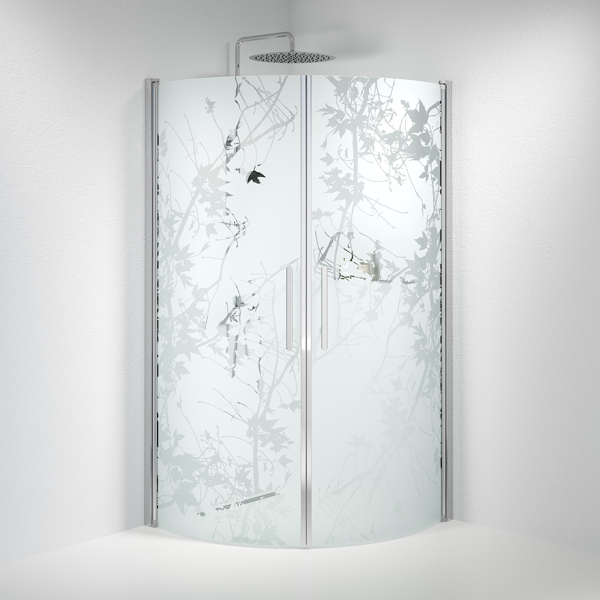Vänern Shower Enclosure, Round, Chrome Profile, Decor Glass