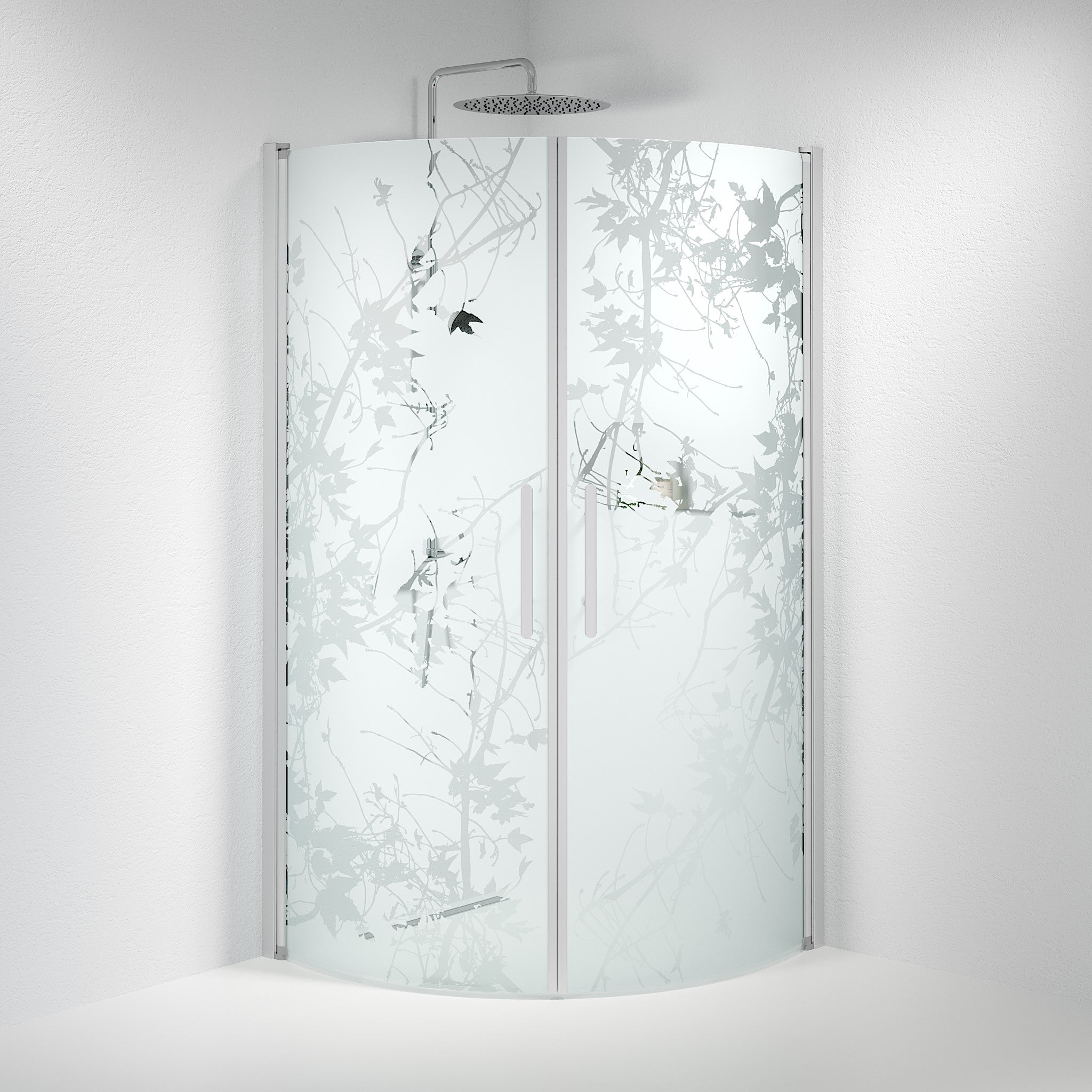 Vänern Shower Enclosure, Round, Brushed Aluminium Profile, Decor Glass