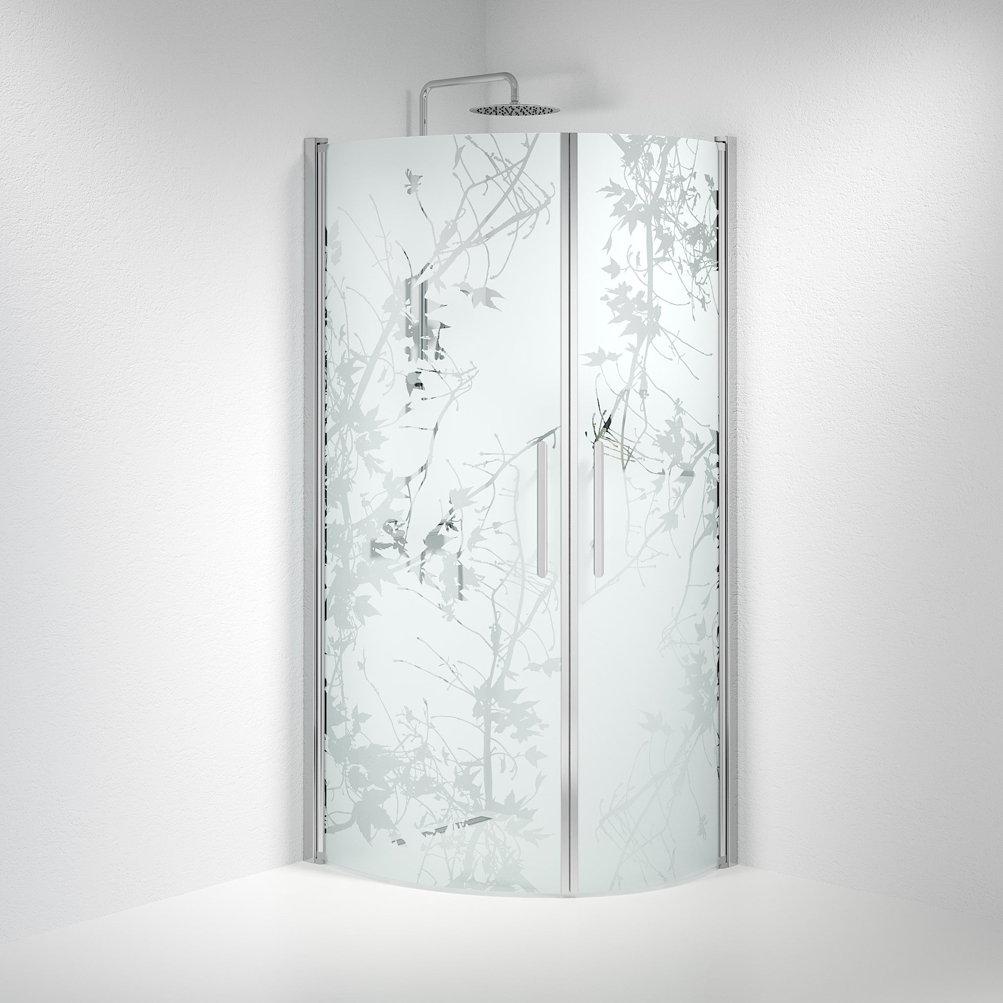 Vänern Shower Enclosure, Round, Chrome Profile, Decor Glass