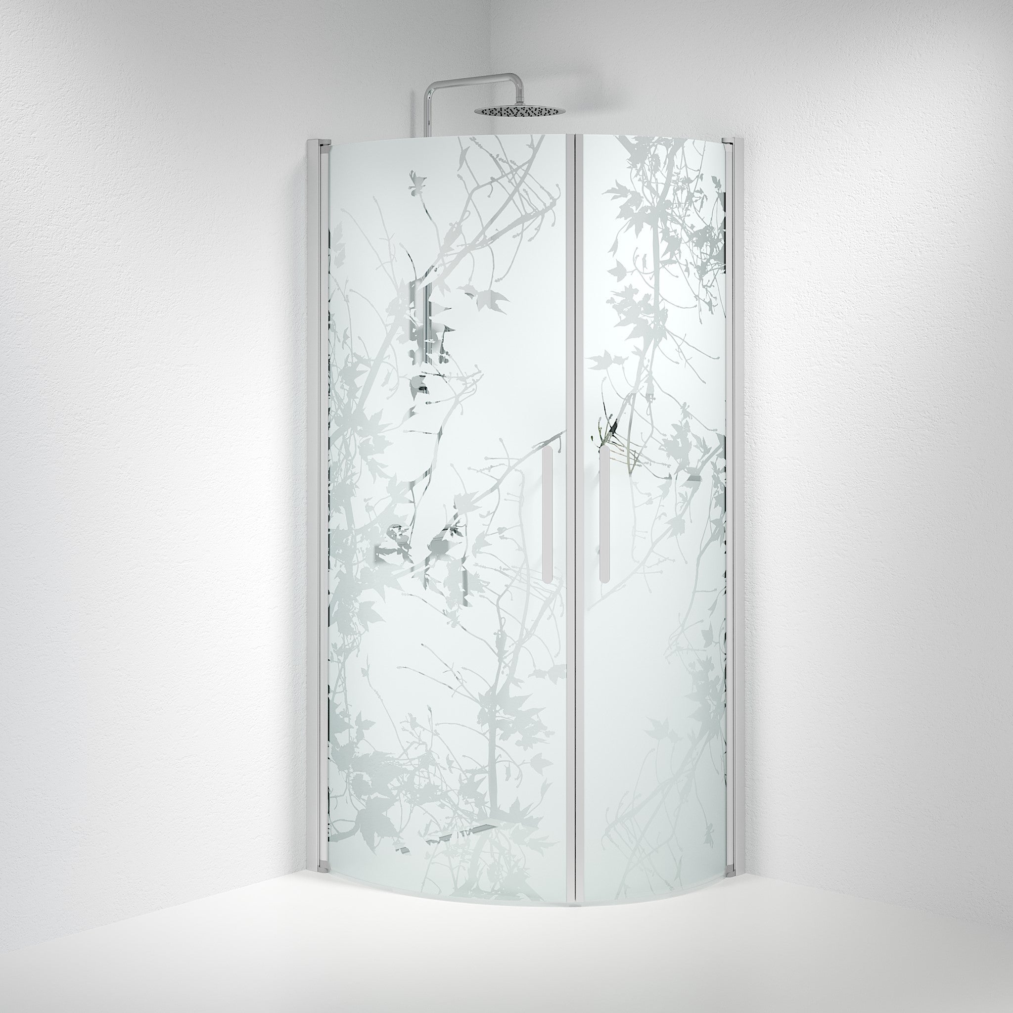Vänern Shower Enclosure, Round, Brushed Aluminium Profile, Decor Glass