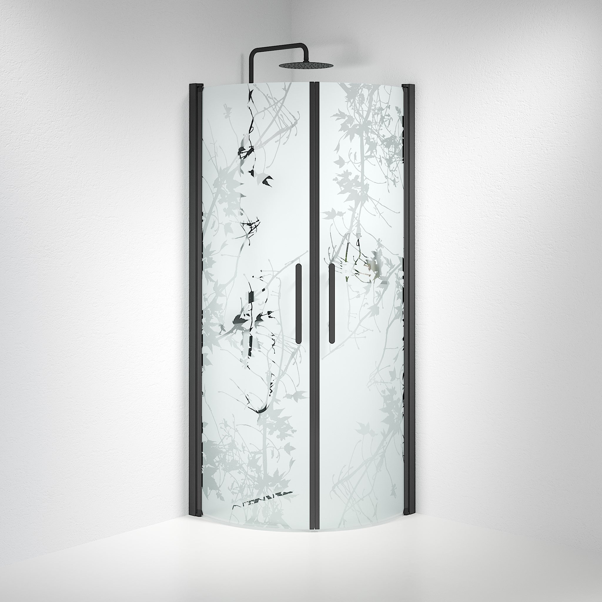 Vänern Shower Enclosure, Round, black Profile, Decor Glass