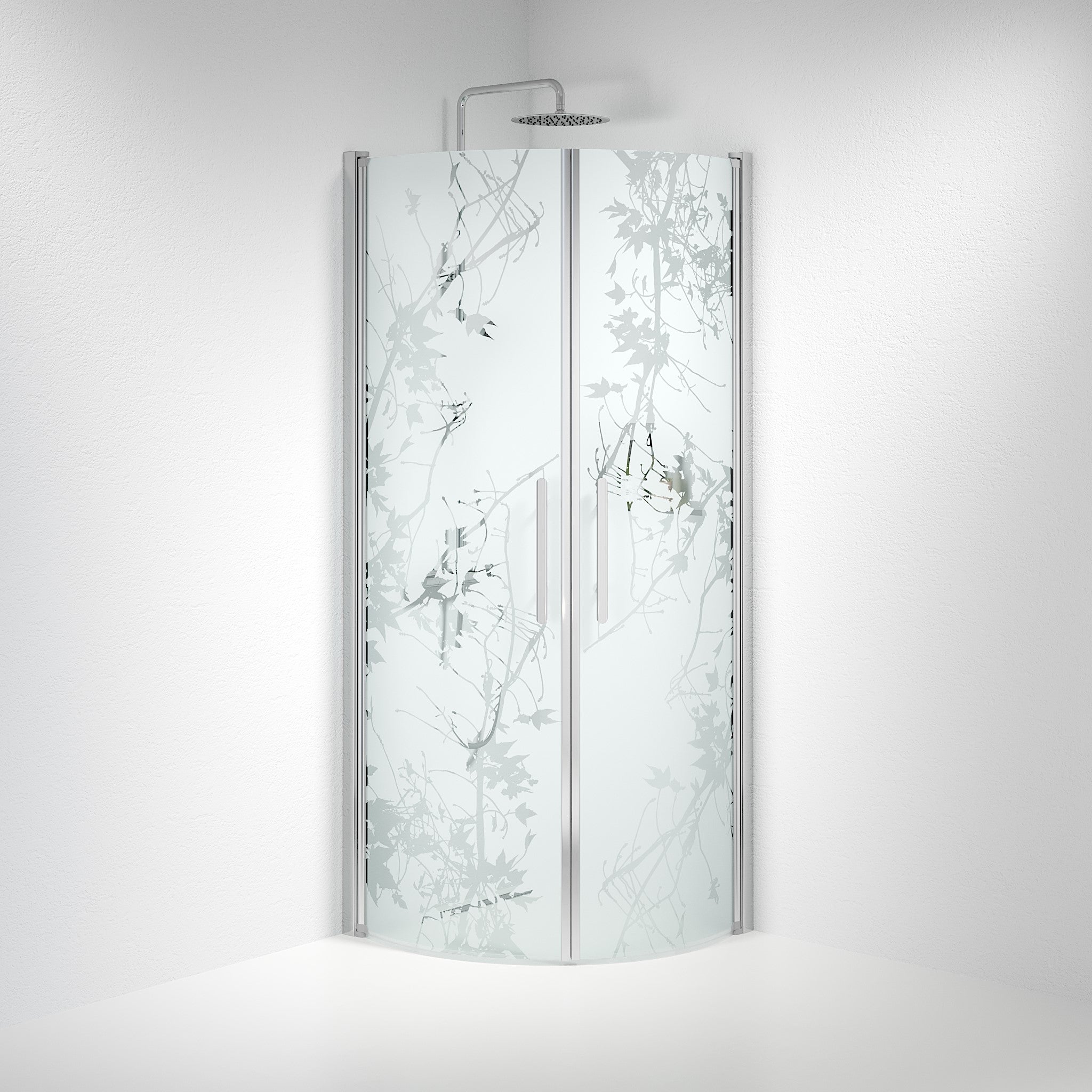 Vänern Shower Enclosure, Round, Chrome Profile, Decor Glass