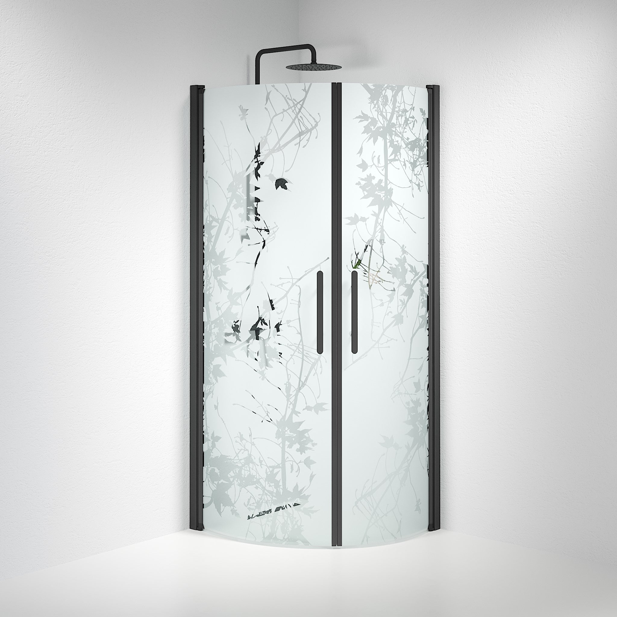 Vänern Shower Enclosure, Round, black Profile, Decor Glass