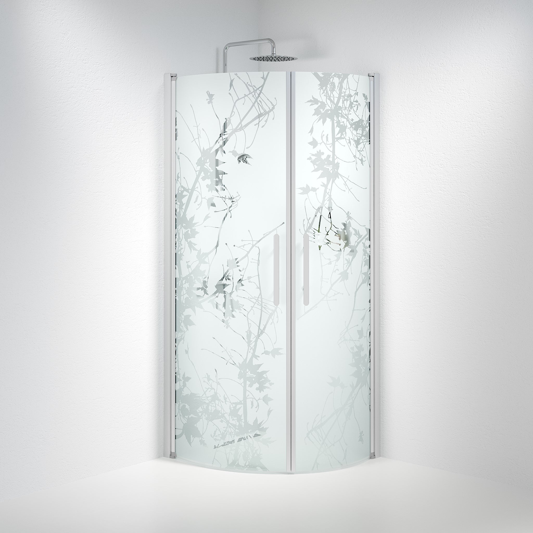 Vänern Shower Enclosure, Round, Brushed Aluminium Profile, Decor Glass