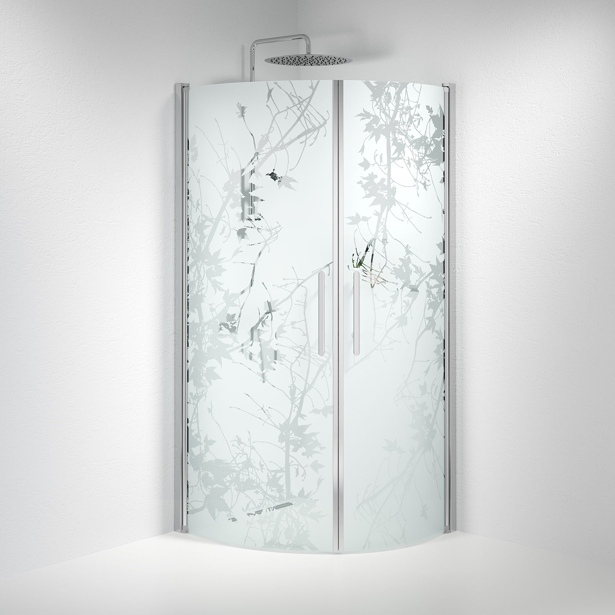 Vänern Shower Enclosure, Round, Chrome Profile, Decor Glass