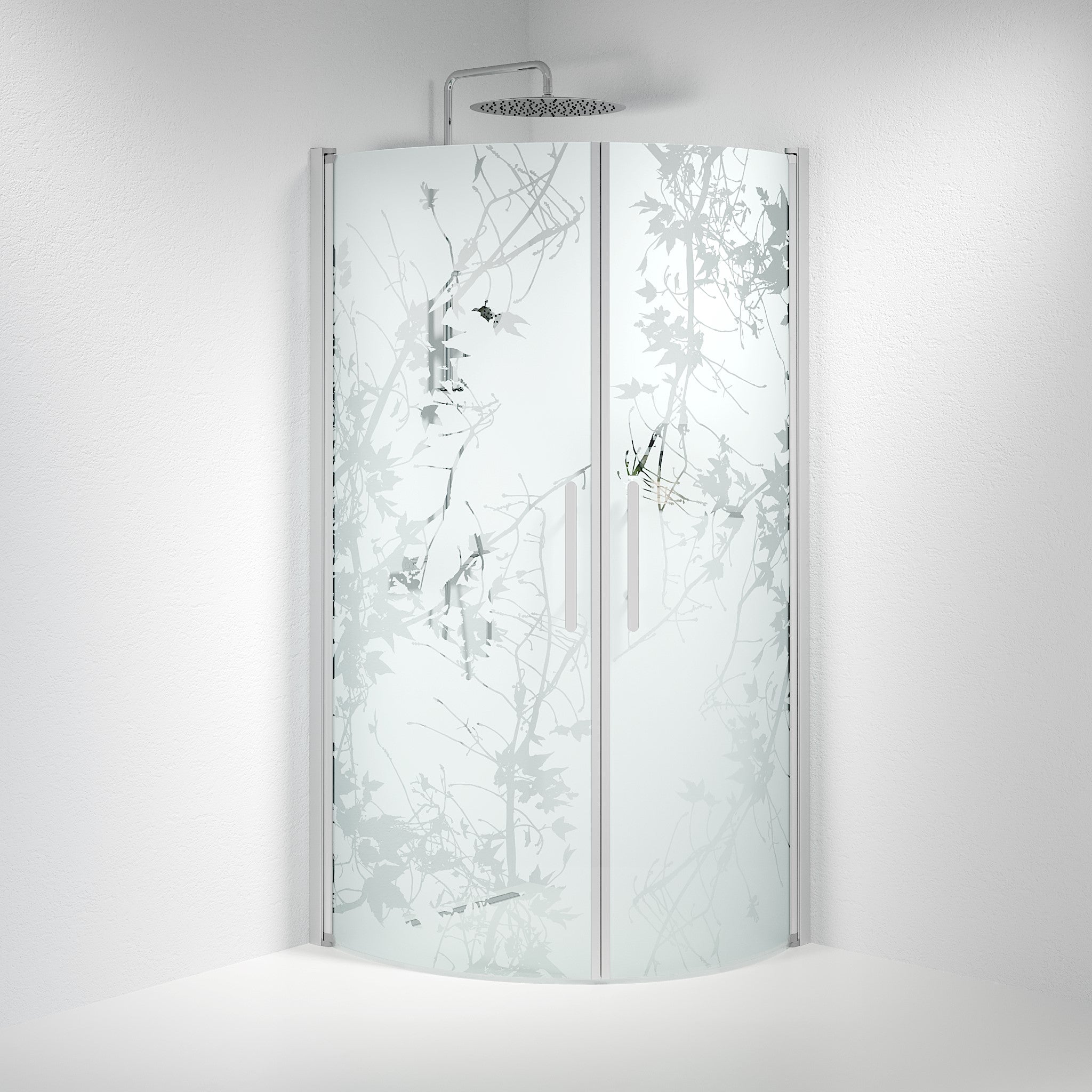 Vänern Shower Enclosure, Round, Brushed Aluminium Profile, Decor Glass