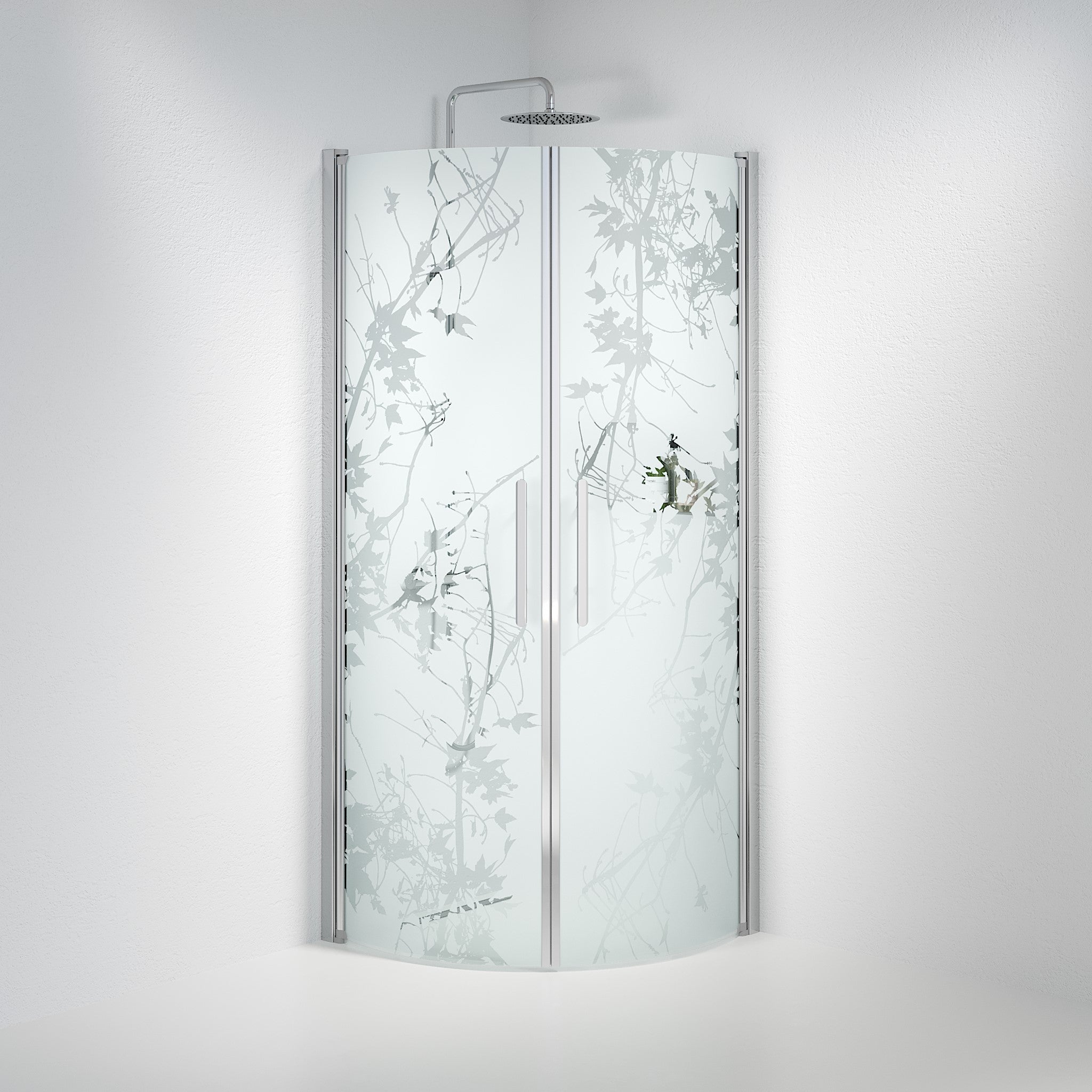 Vänern Shower Enclosure, Round, Chrome Profile, Decor Glass