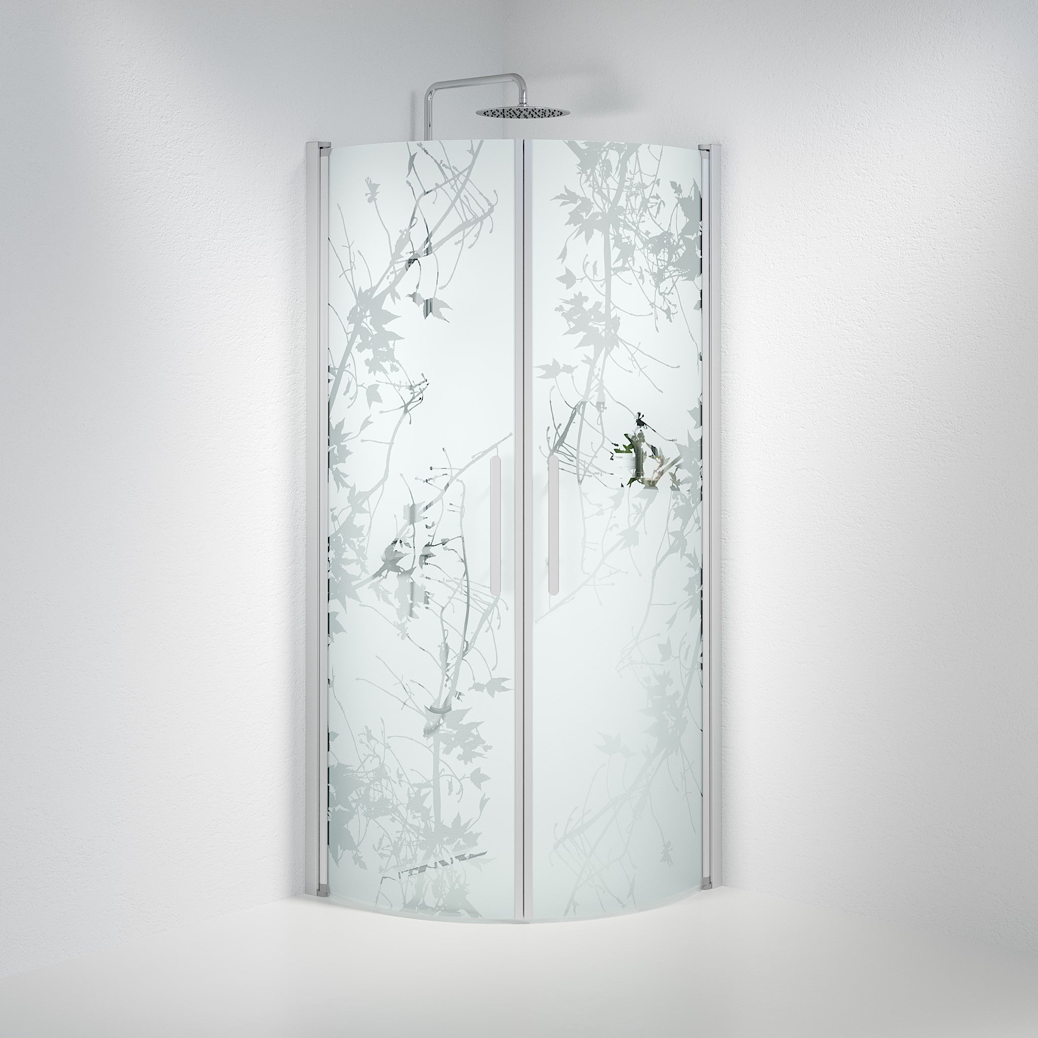 Vänern Shower Enclosure, Round, Brushed Aluminium Profile, Decor Glass