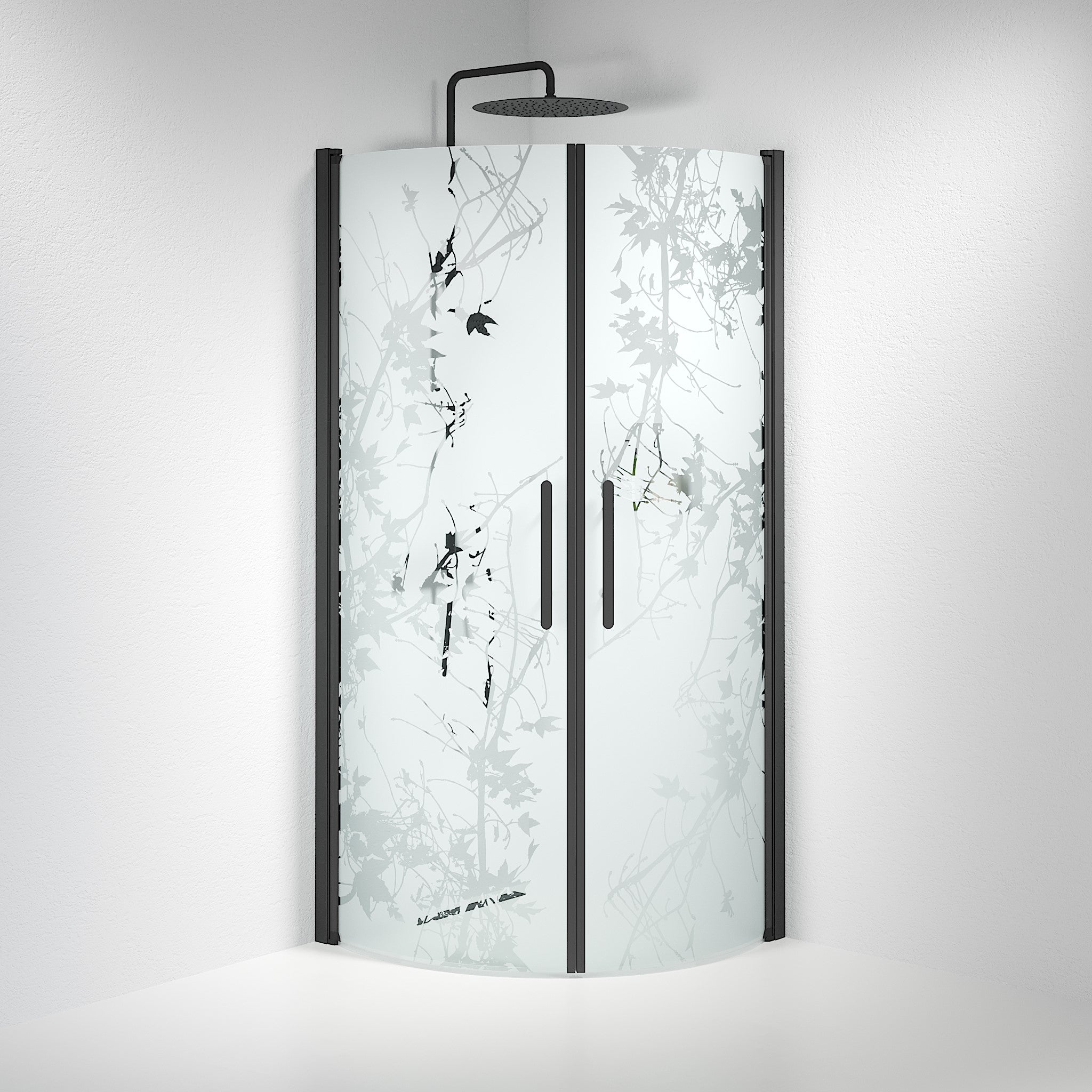 Vänern Shower Enclosure, Round, black Profile, Decor Glass