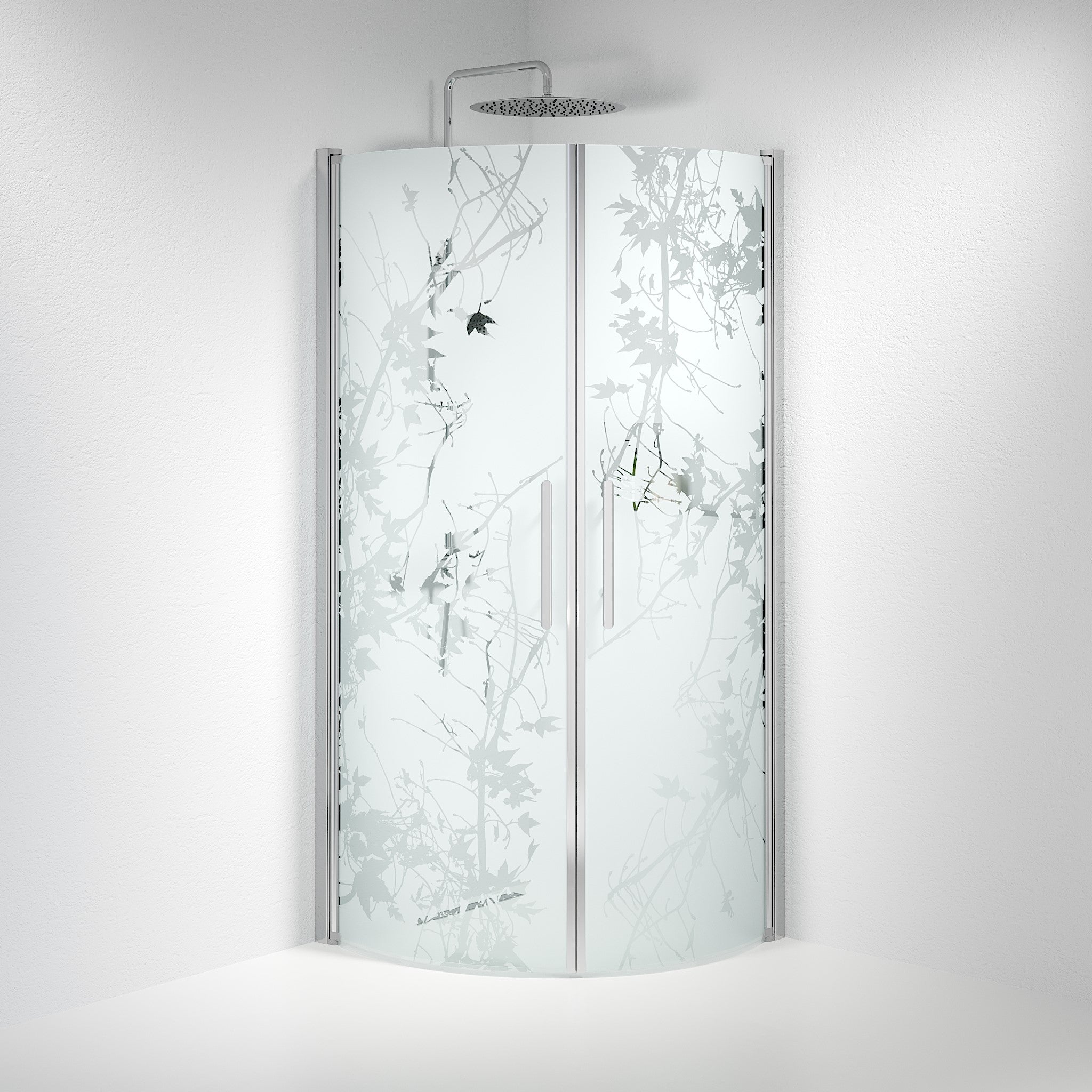 Vänern Shower Enclosure, Round, Chrome Profile, Decor Glass