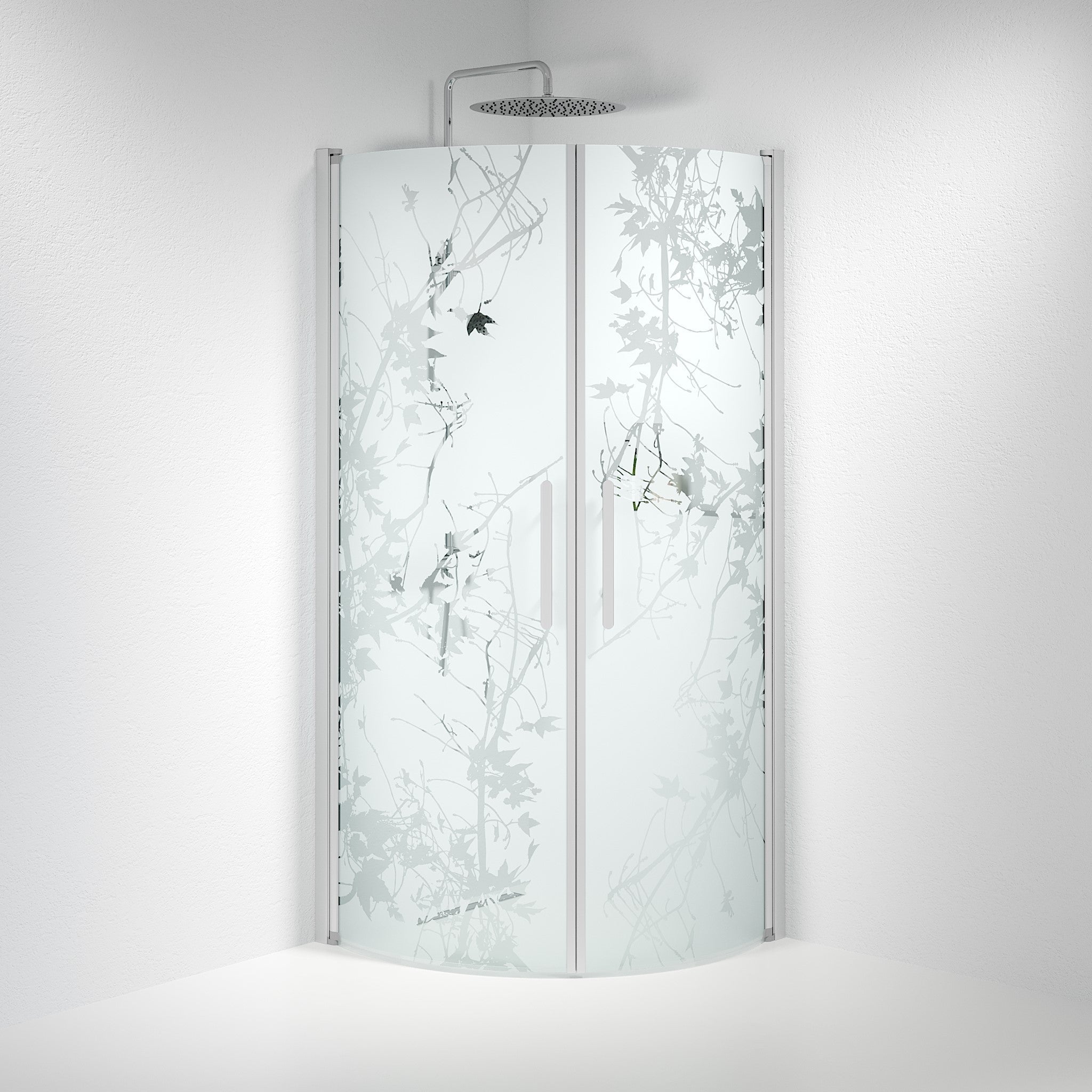 Vänern Shower Enclosure, Round, Brushed Aluminium Profile, Decor Glass