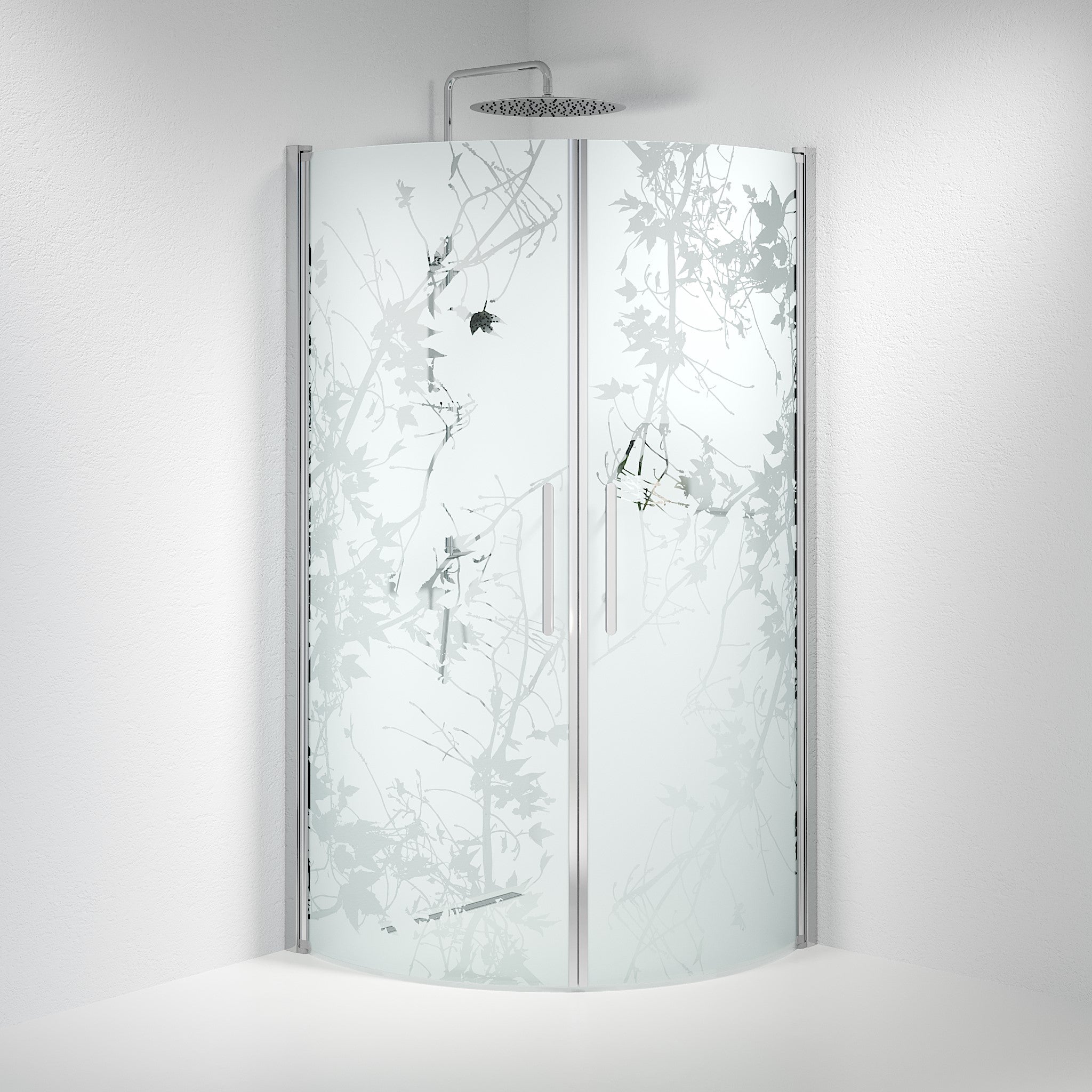 Vänern Shower Enclosure, Round, Chrome Profile, Decor Glass
