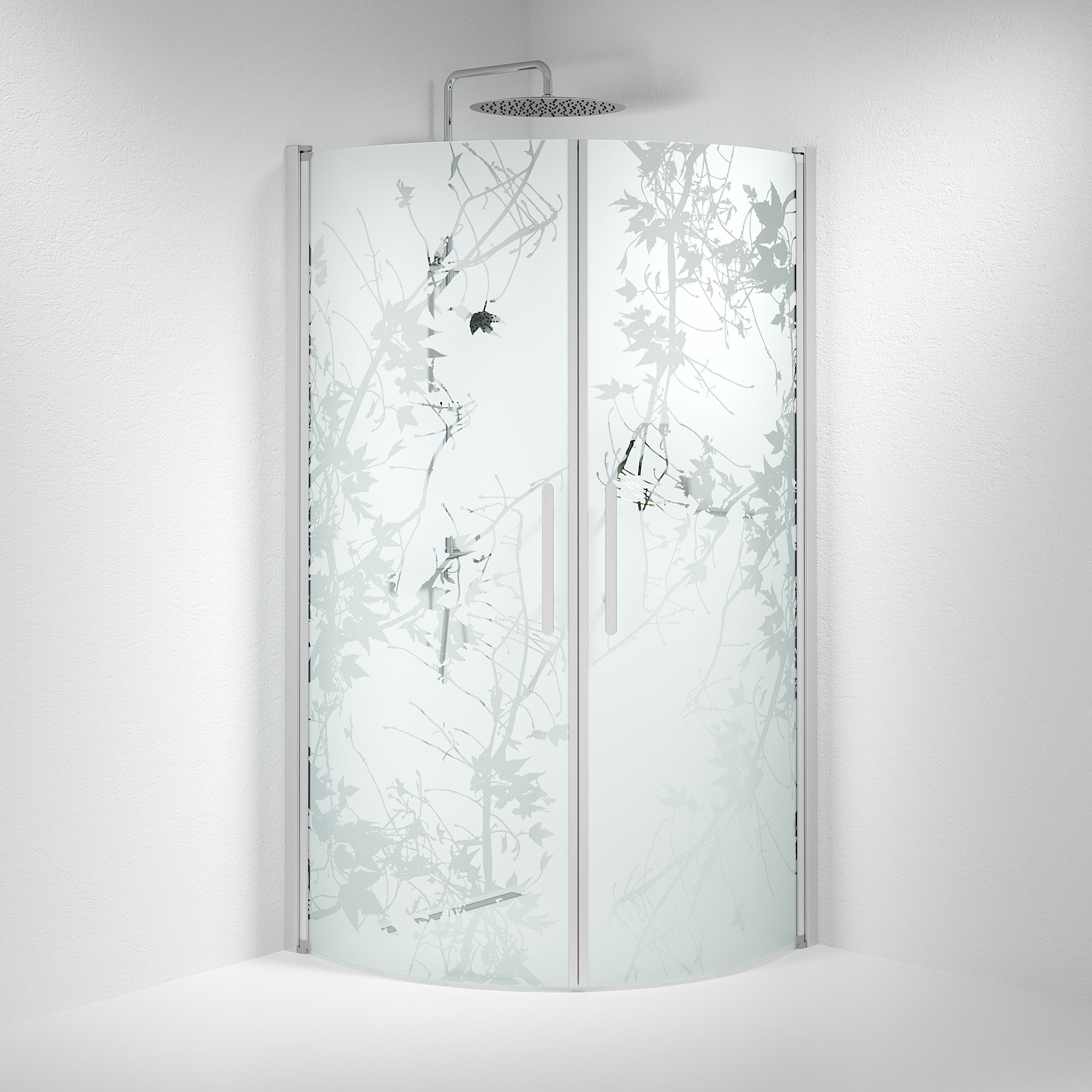 Vänern Shower Enclosure, Round, Brushed Aluminium Profile, Decor Glass
