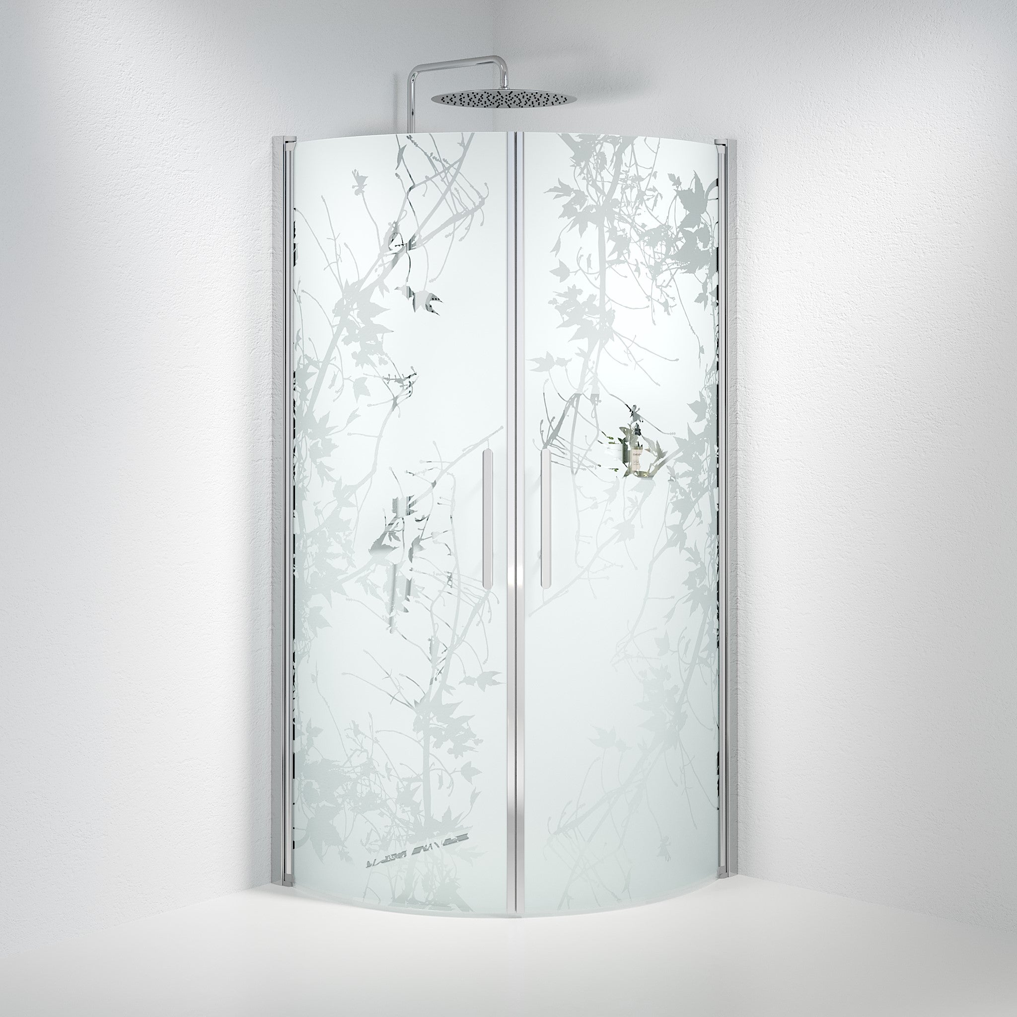 Vänern Shower Enclosure, Round, Chrome Profile, Decor Glass