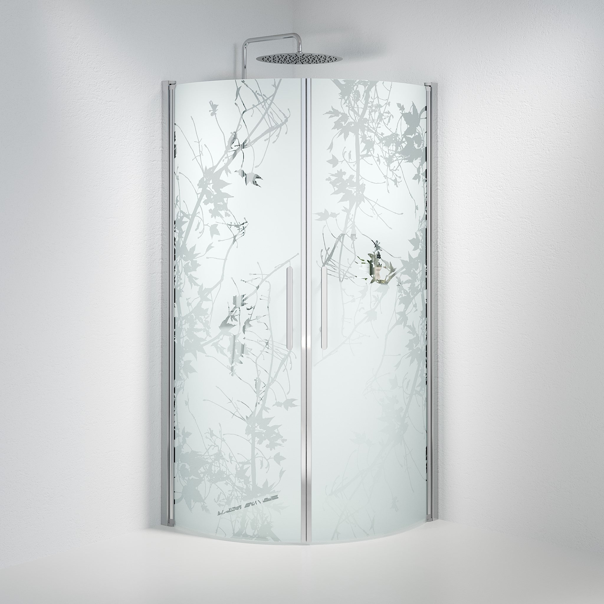 Vänern Shower Enclosure, Round, Brushed Aluminium Profile, Decor Glass