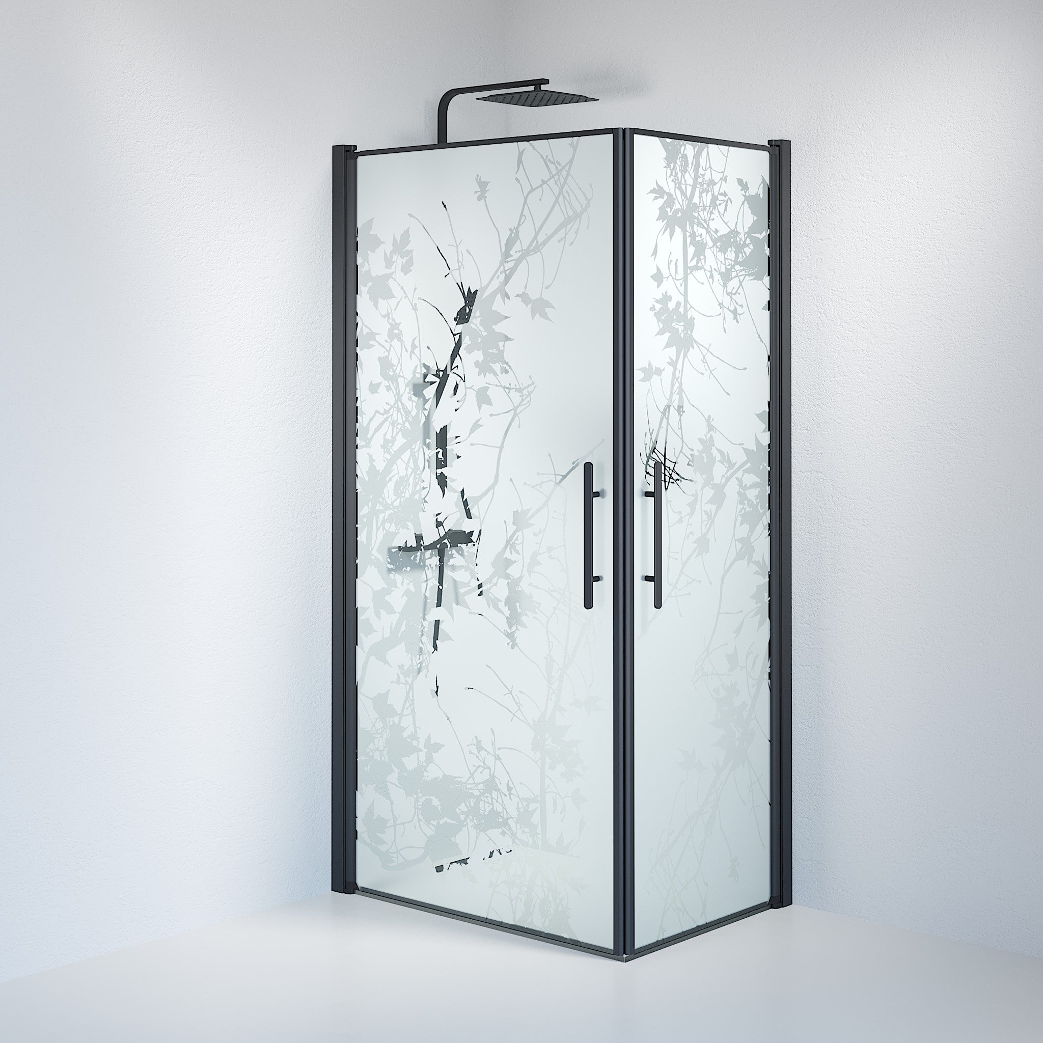 Vänern Shower Enclosure, Square, black Profile, Decor Glass