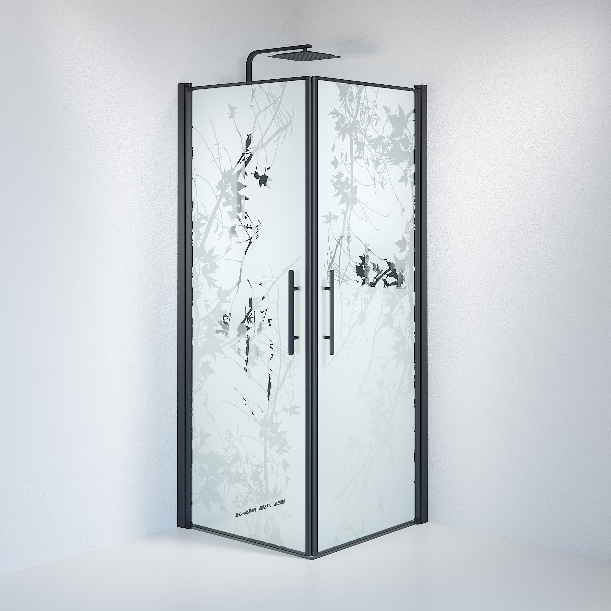 Vänern Shower Enclosure, Square, black Profile, Decor Glass