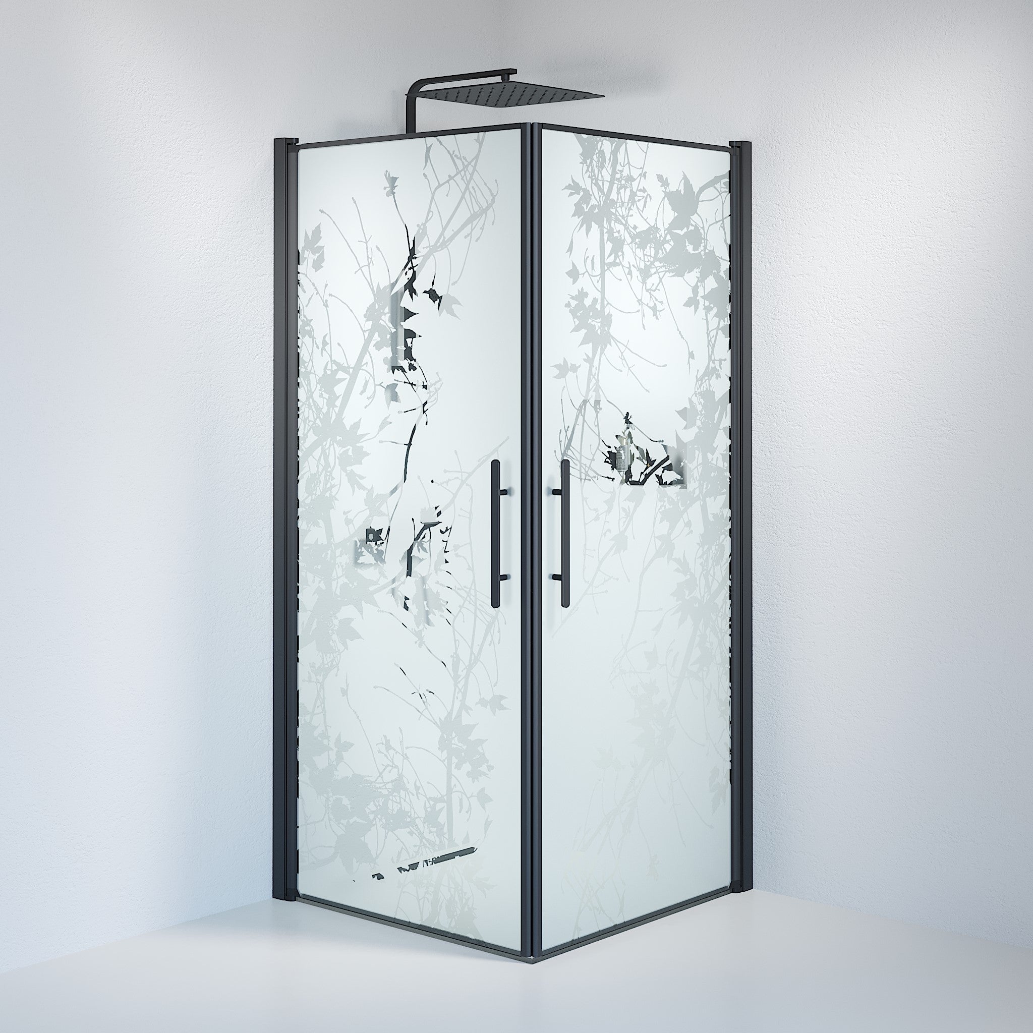 Vänern Shower Enclosure, Square, black Profile, Decor Glass
