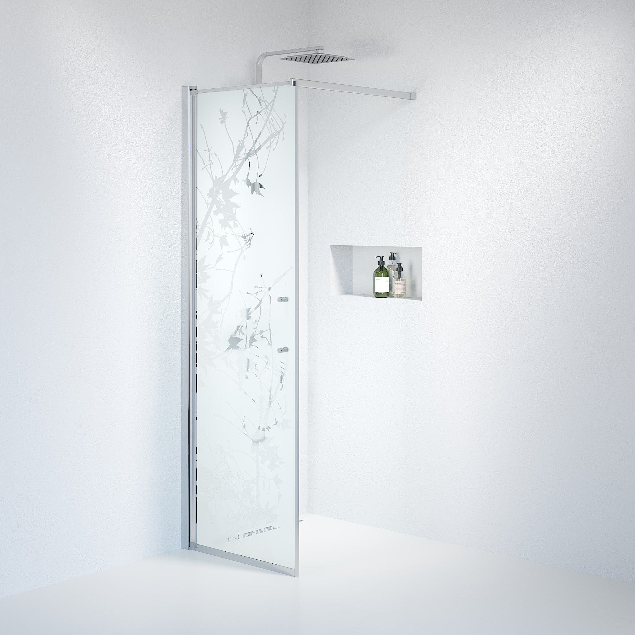 Vänern Shower Wall, Chrome Profile, Decor Glass