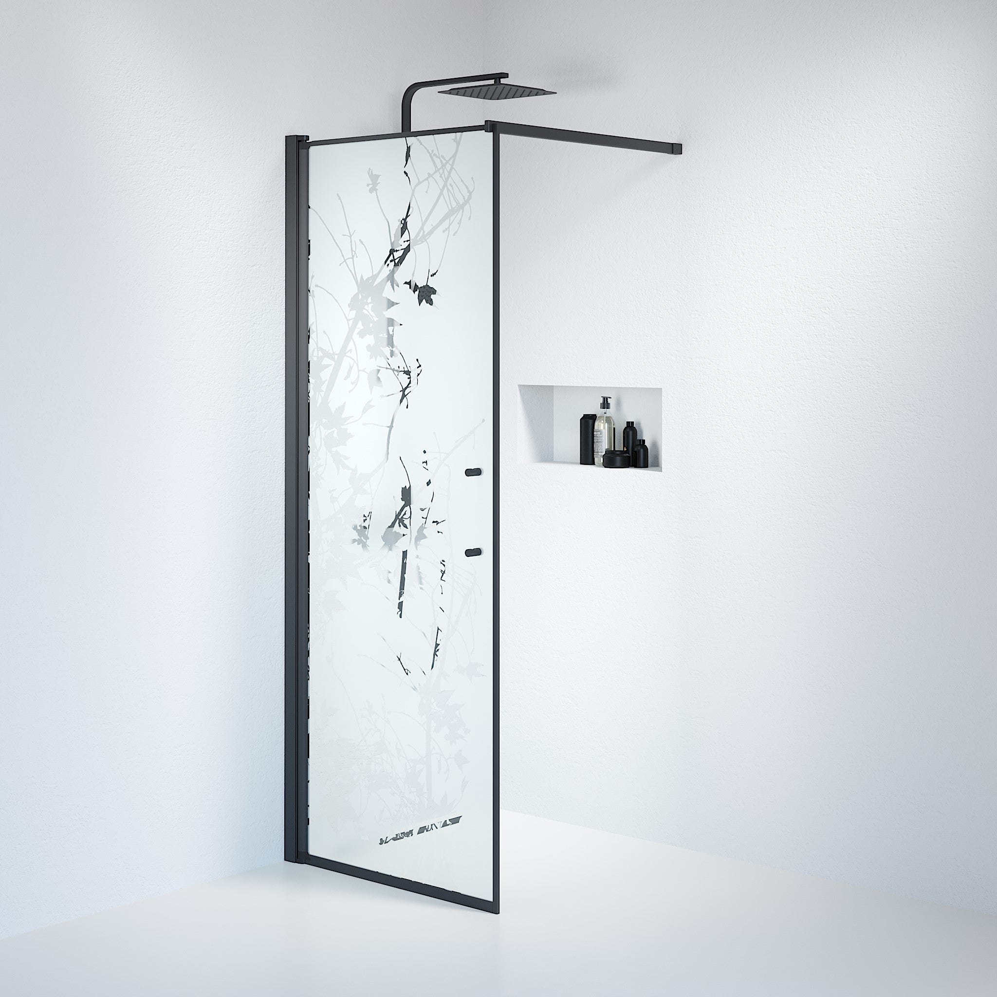 Vänern Shower Wall, black Profile, Decor Glass