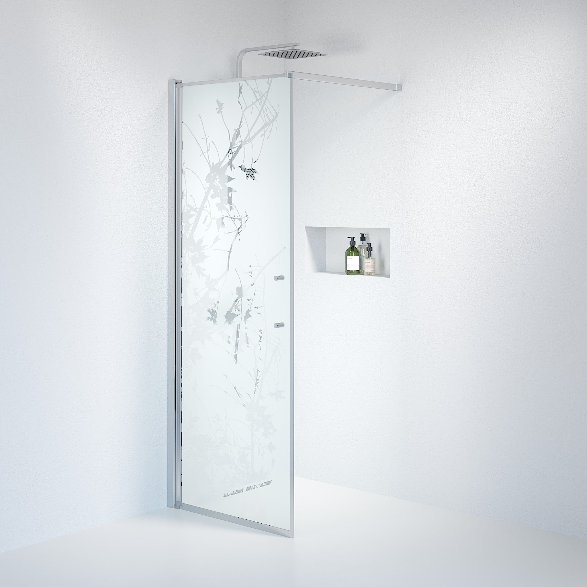 Vänern Shower Wall, Chrome Profile, Decor Glass
