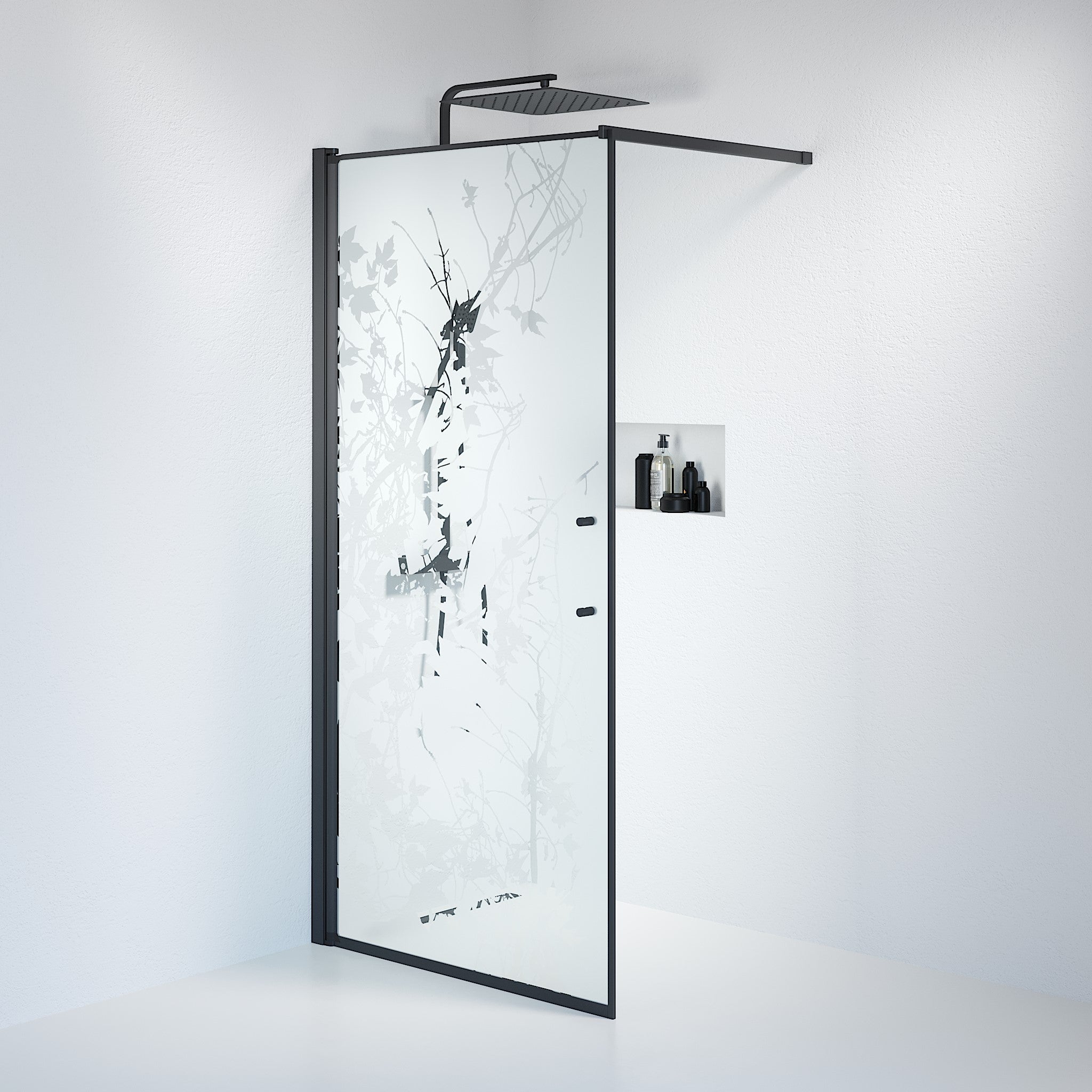 Vänern Shower Wall, black Profile, Decor Glass
