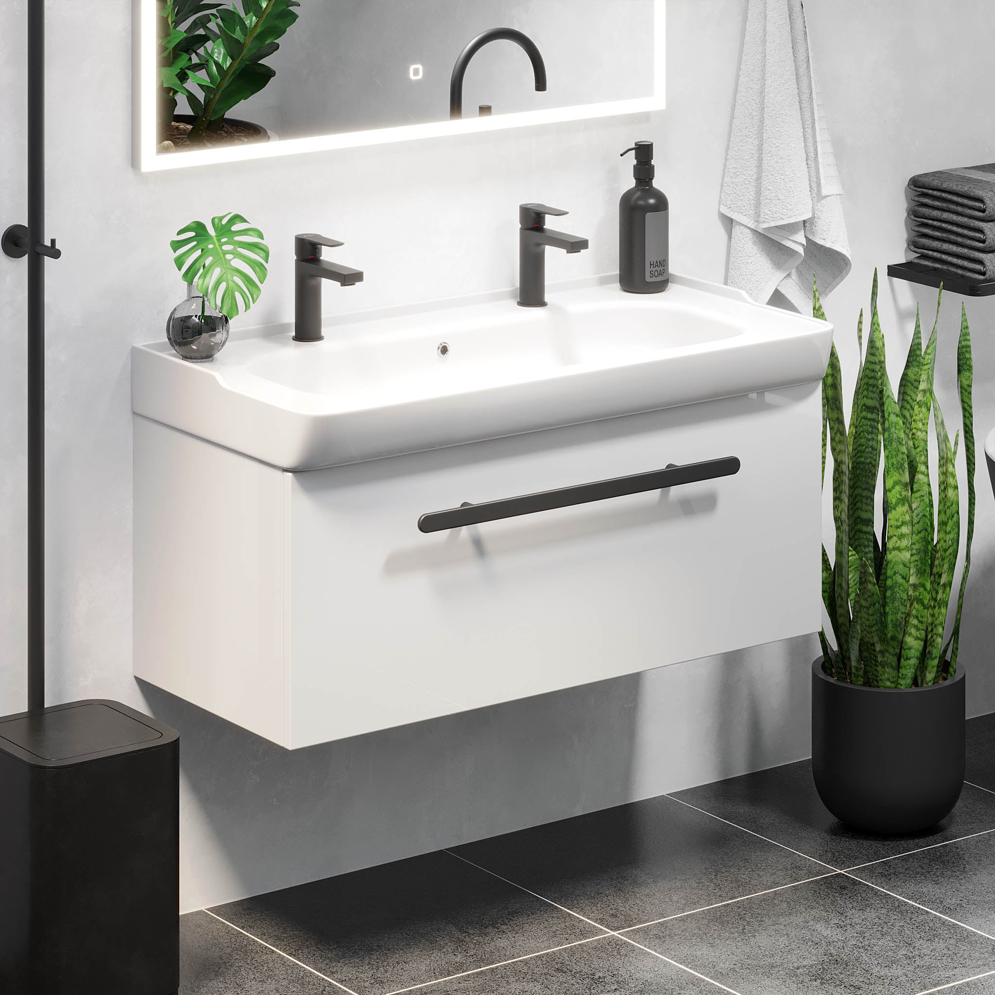 Modern Line Bathroom Furniture, White Gloss