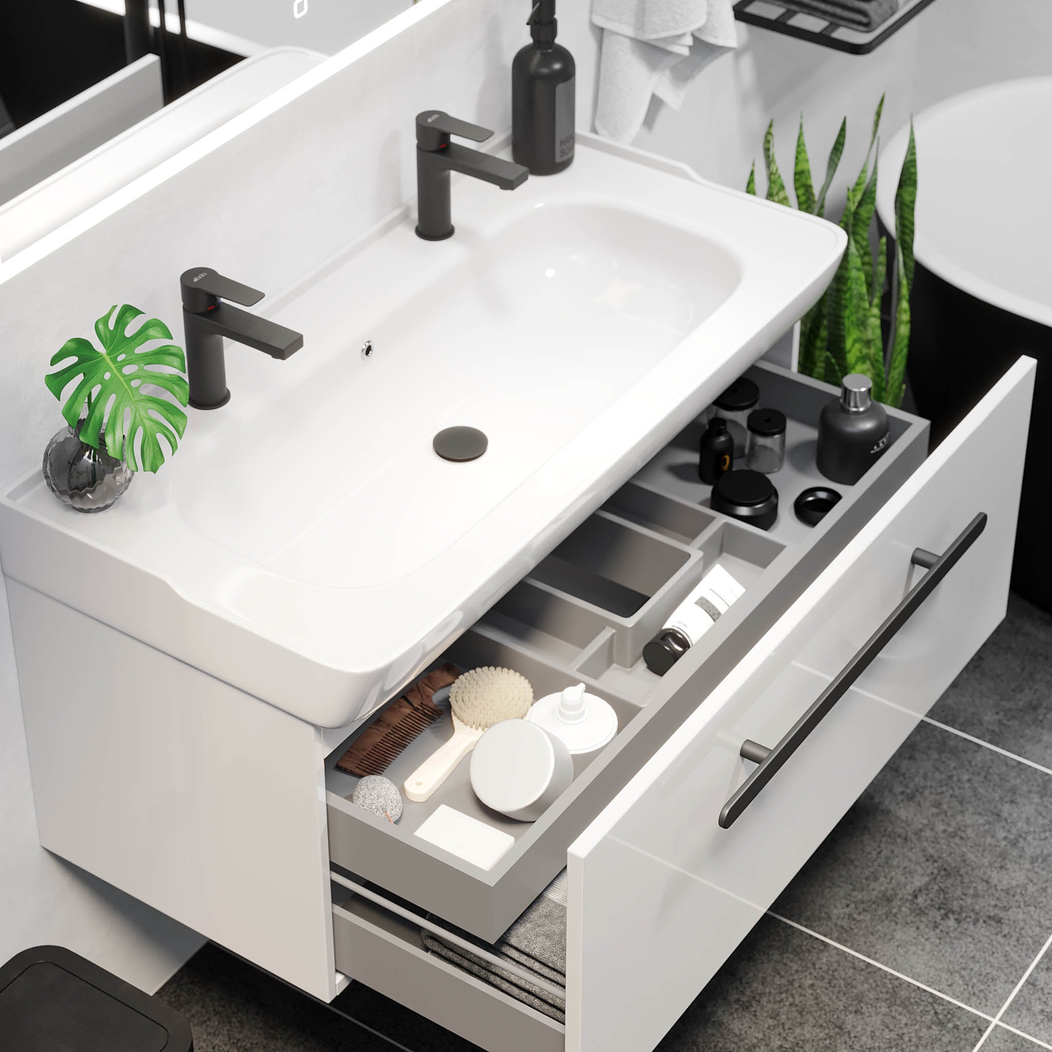 Modern Line Bathroom Furniture, White Gloss