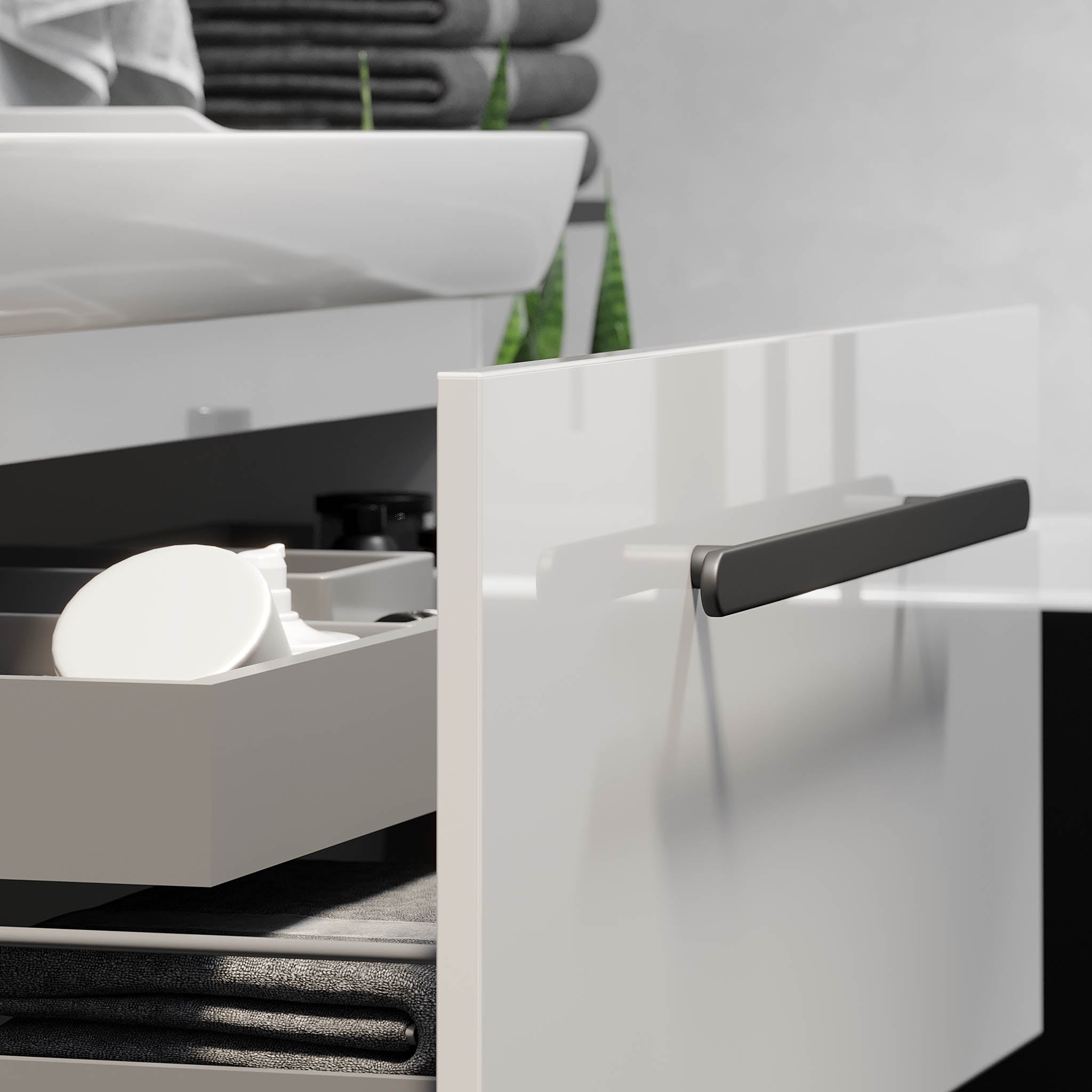 Modern Line Bathroom Furniture, White Gloss