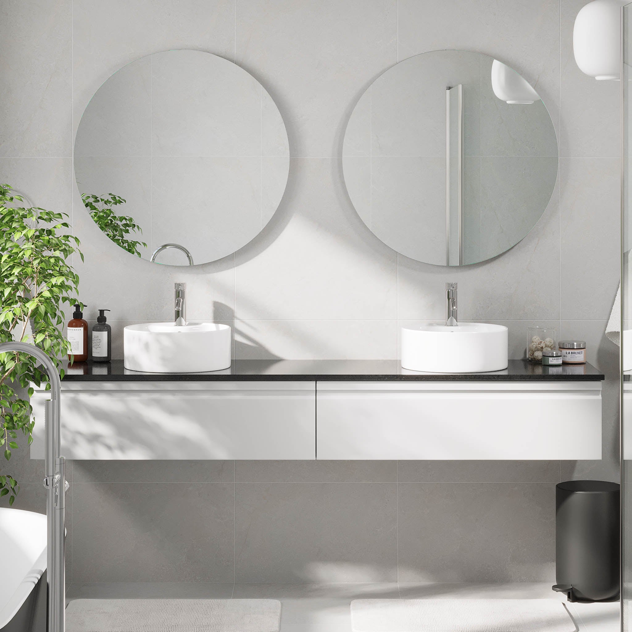 Mirage Bathroom furniture with black countertop, Matt White